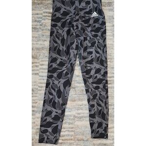 Adidas Womens Gray Black Abstract Leaf‎ Print Athletic Leggings Size Small